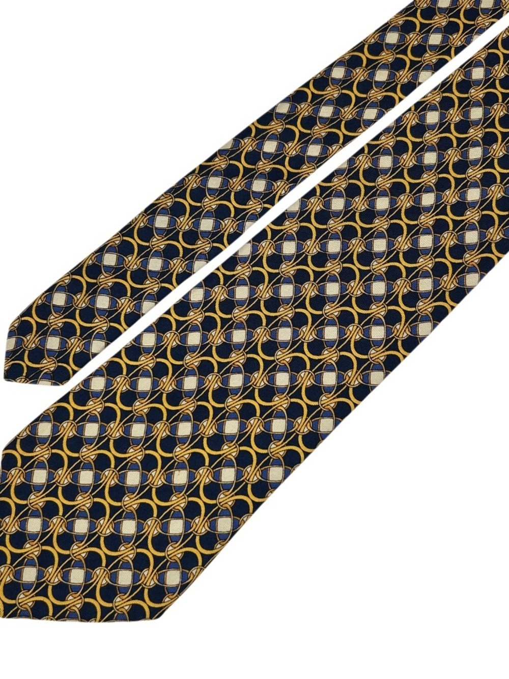 Brooks Brothers Makers Navy Gold Silk Geometric Necktie Tie